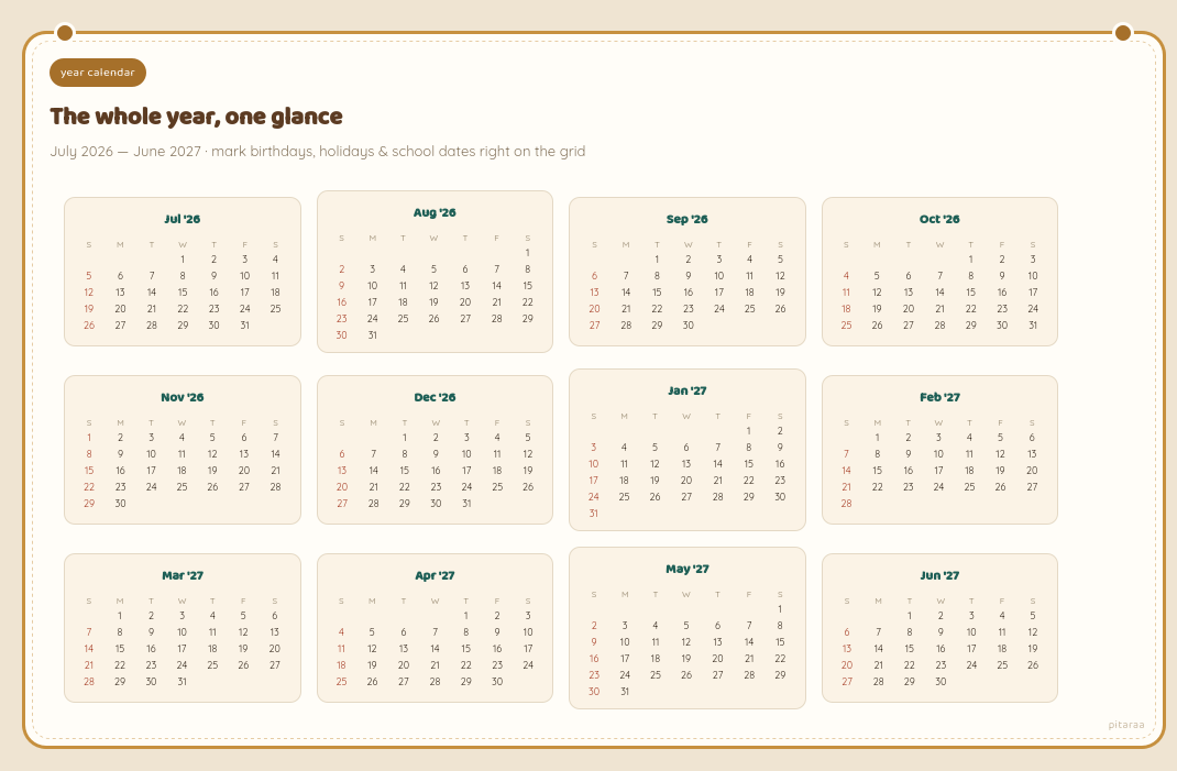 Year Calendar fridge magnet